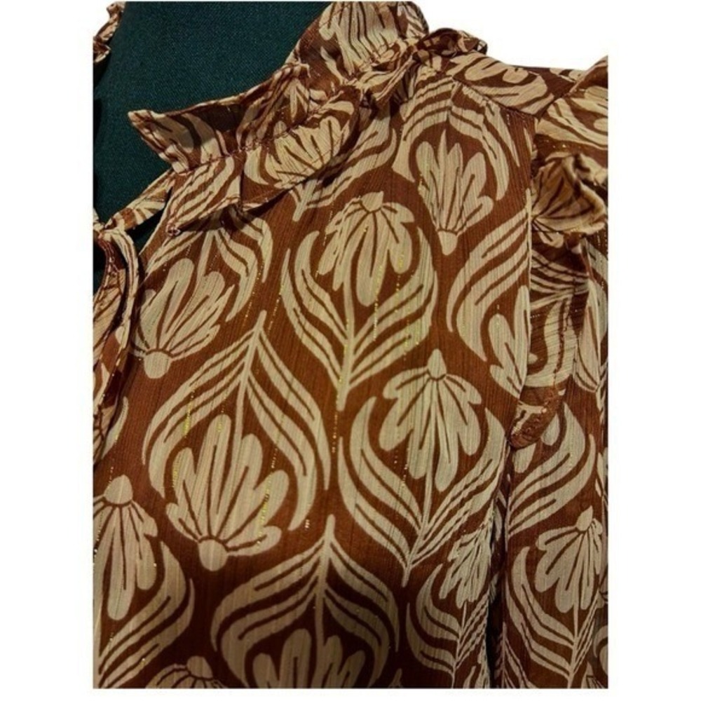 LC Lauren Conrad Floral Ruffle Dress Long Sleeve Shimmer Medium Boho - Picture 6 of 12